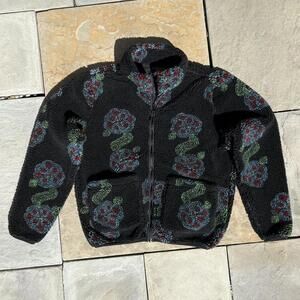 Stussy Black Flor Sherpa Mockneck Fleece Jacket